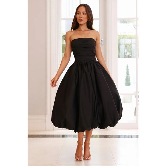 Hello Molly Dresses & Skirts - Hello Molly Upon A Cloud Strapless Black Bubble Midi Dress Size Large US 8